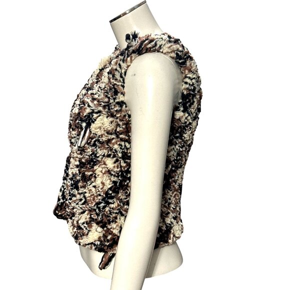 CCC Faux Fur Girls Fluffy Cozy Open Front Brown Black Cream Leopard Plush Vest - Picture 2 of 6